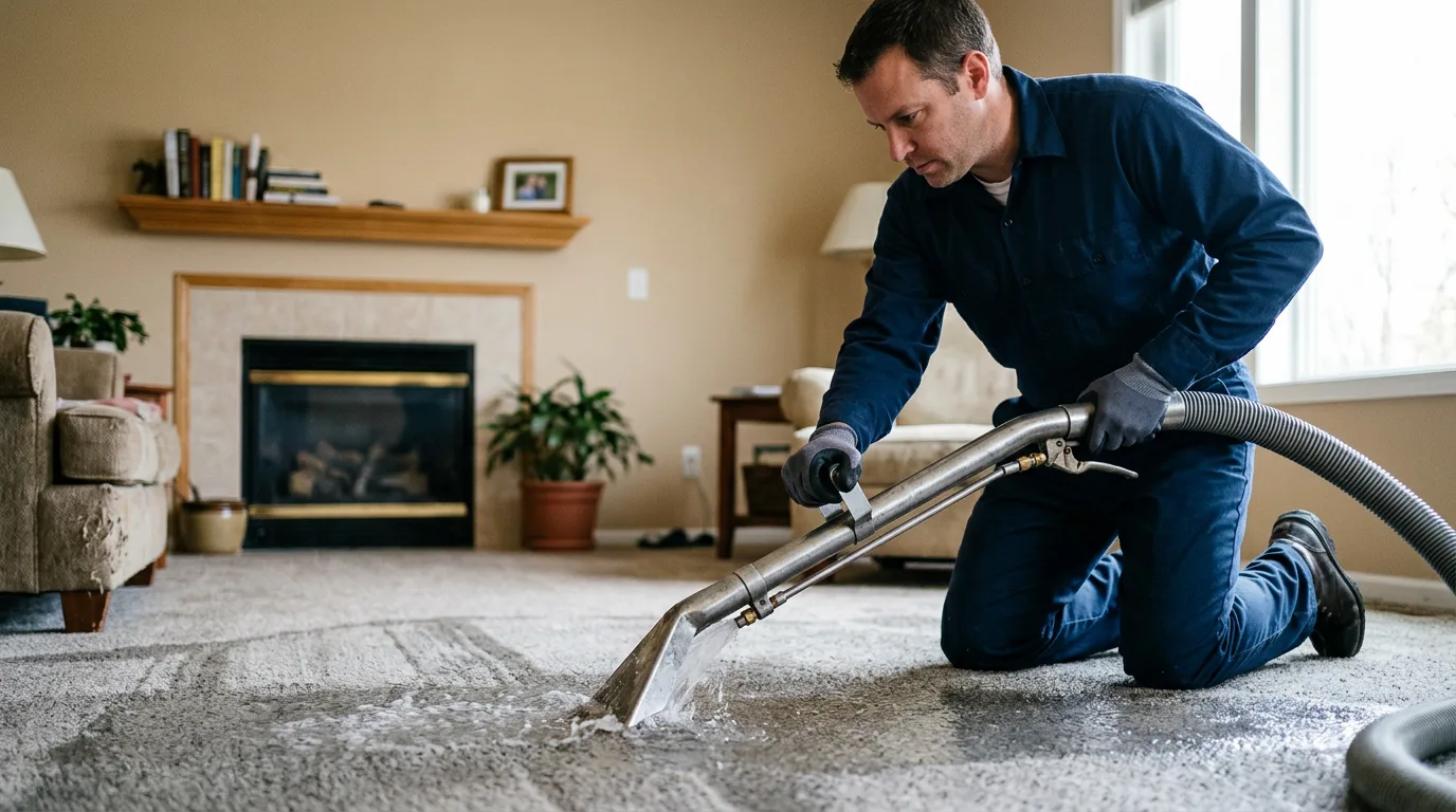 Water damage restoration technician working near Maroa, IL